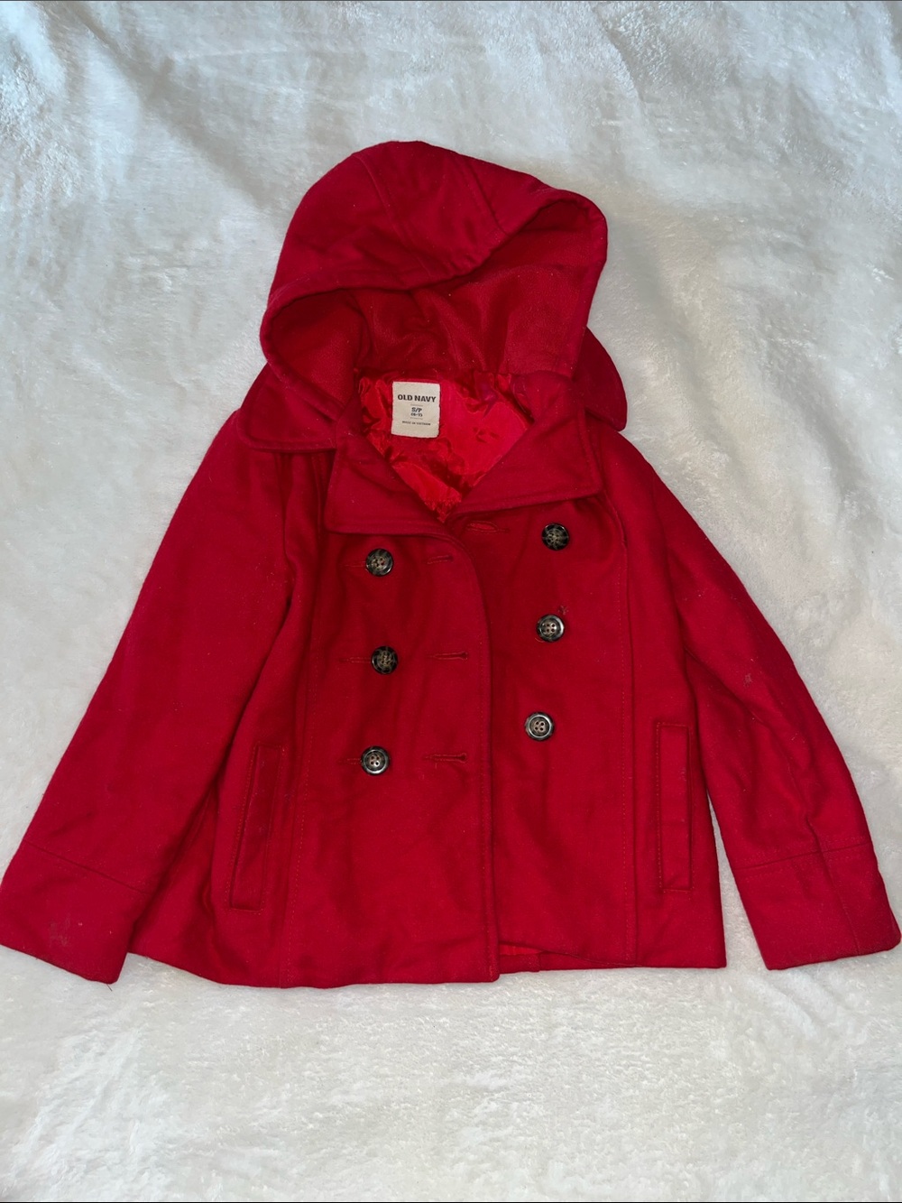 Old Navy Girls Red Hooded Double-Breasted Peacoat Size (6/7)